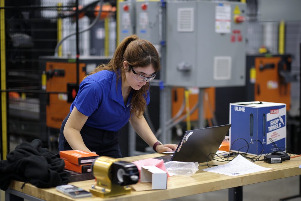 University of Florida student Noelle Esposito operates computer-aided design software.